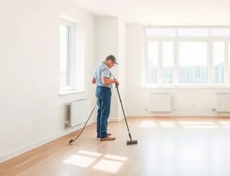 Newly finished room being cleaned