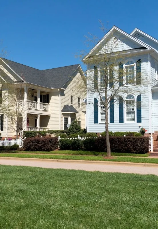 Row of family homes with front lawns